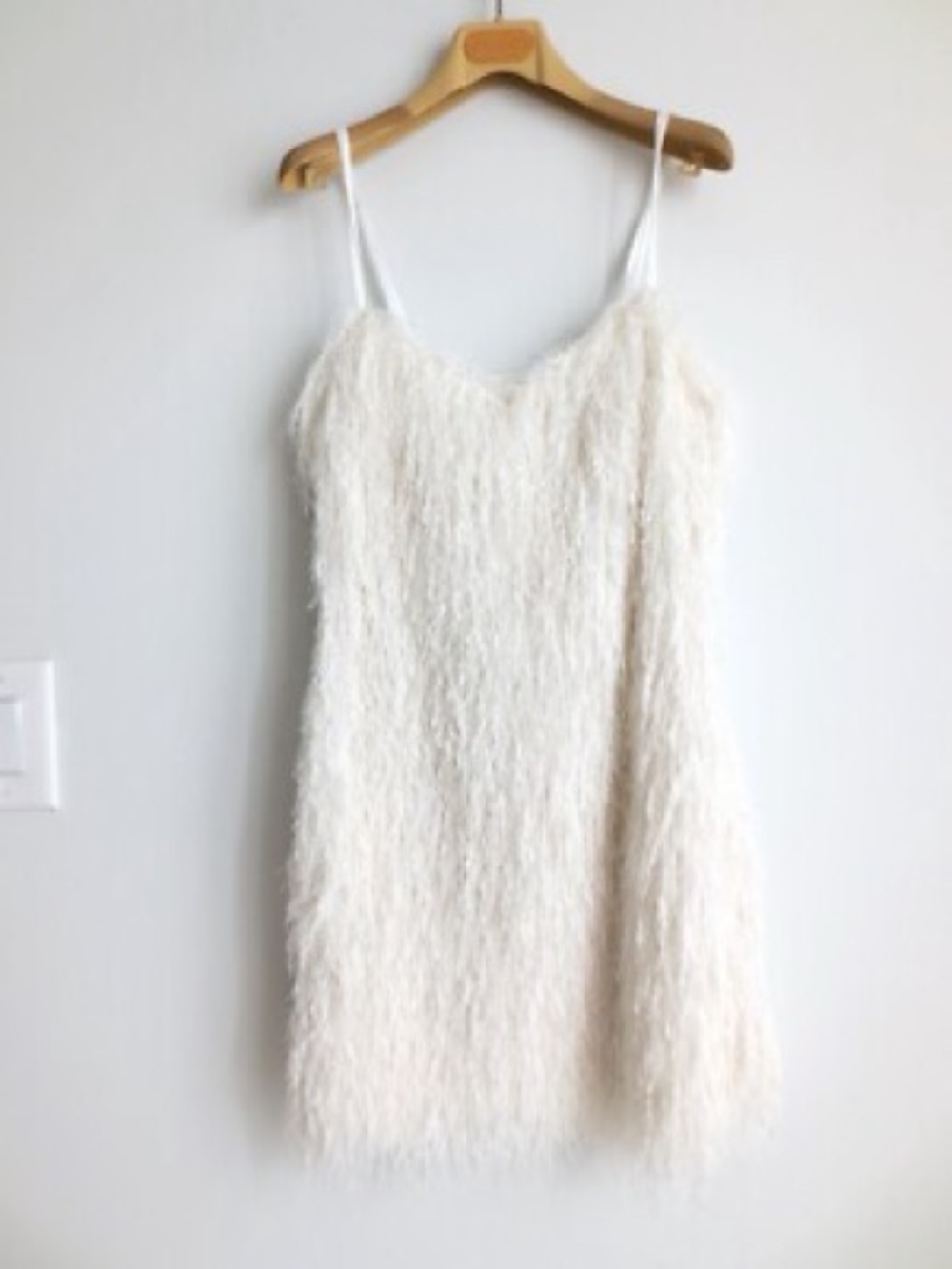 Zara Fuzzy Ivory Mini Slip Dress